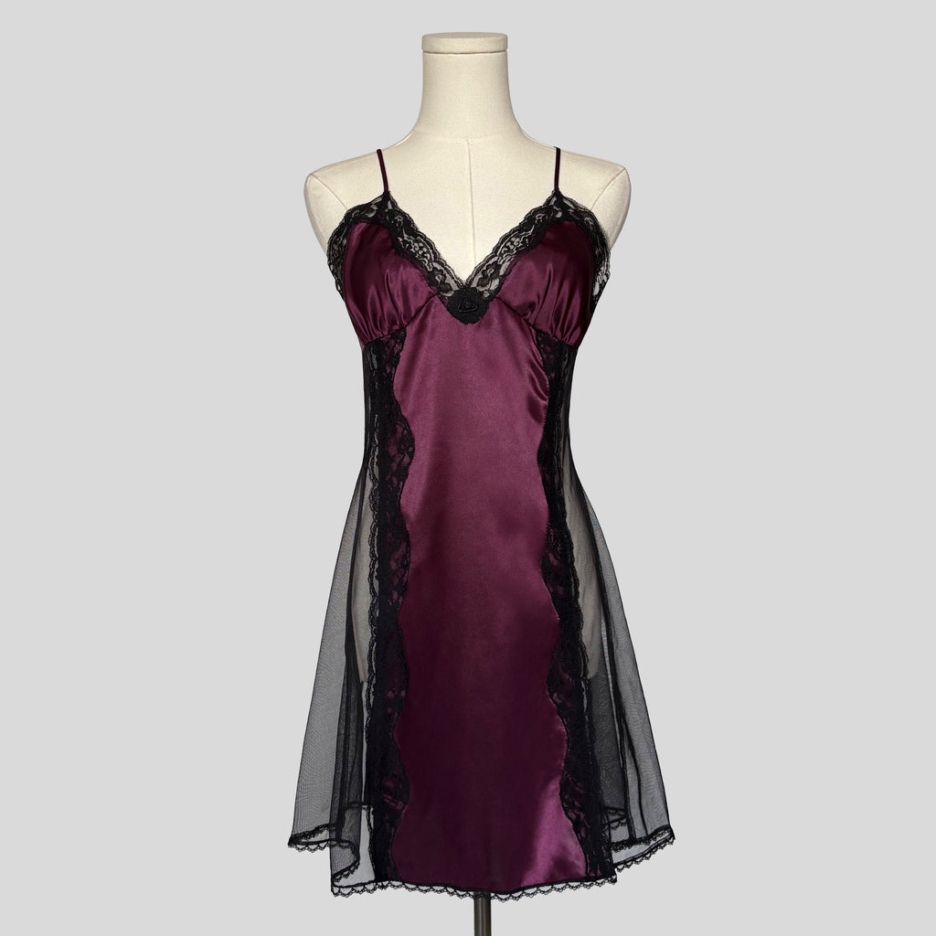 Mesh inset lace trim slip dress