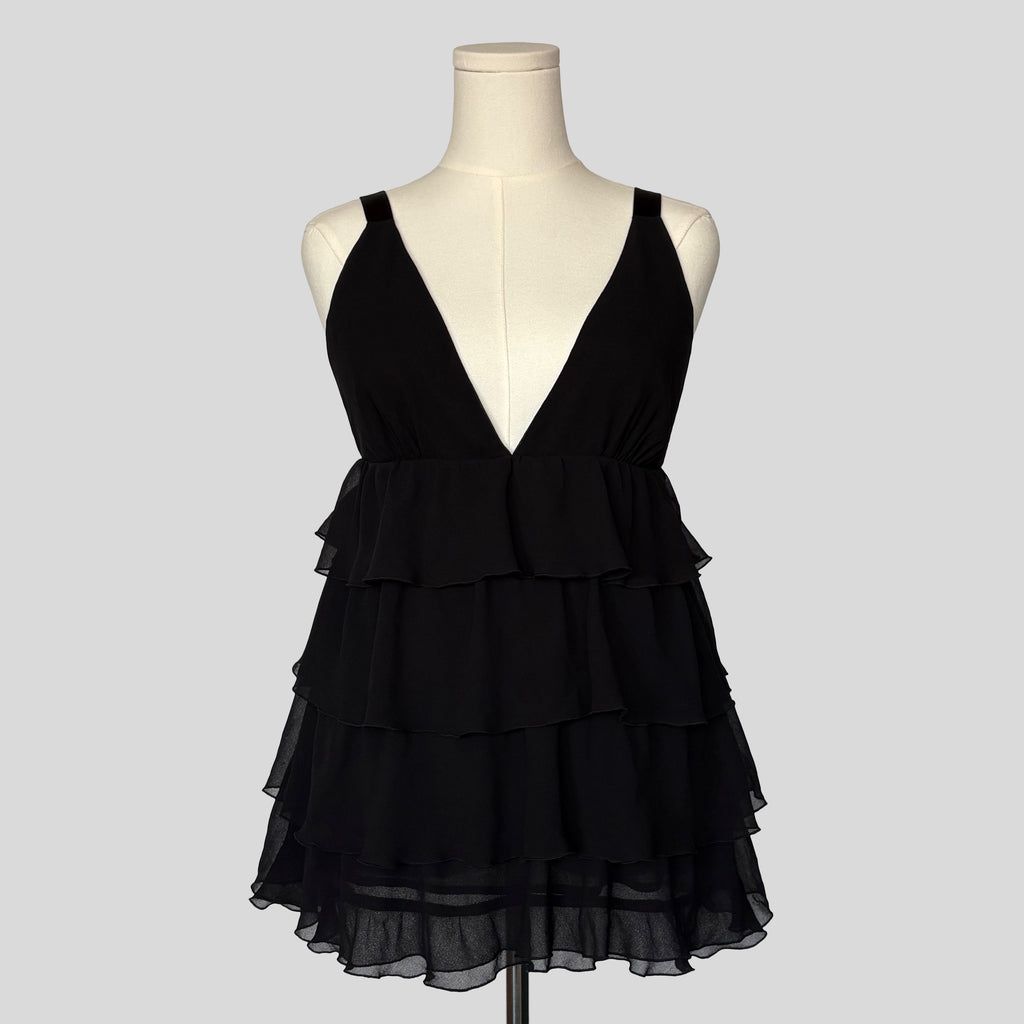 Ruffled plunging neckline mini dress