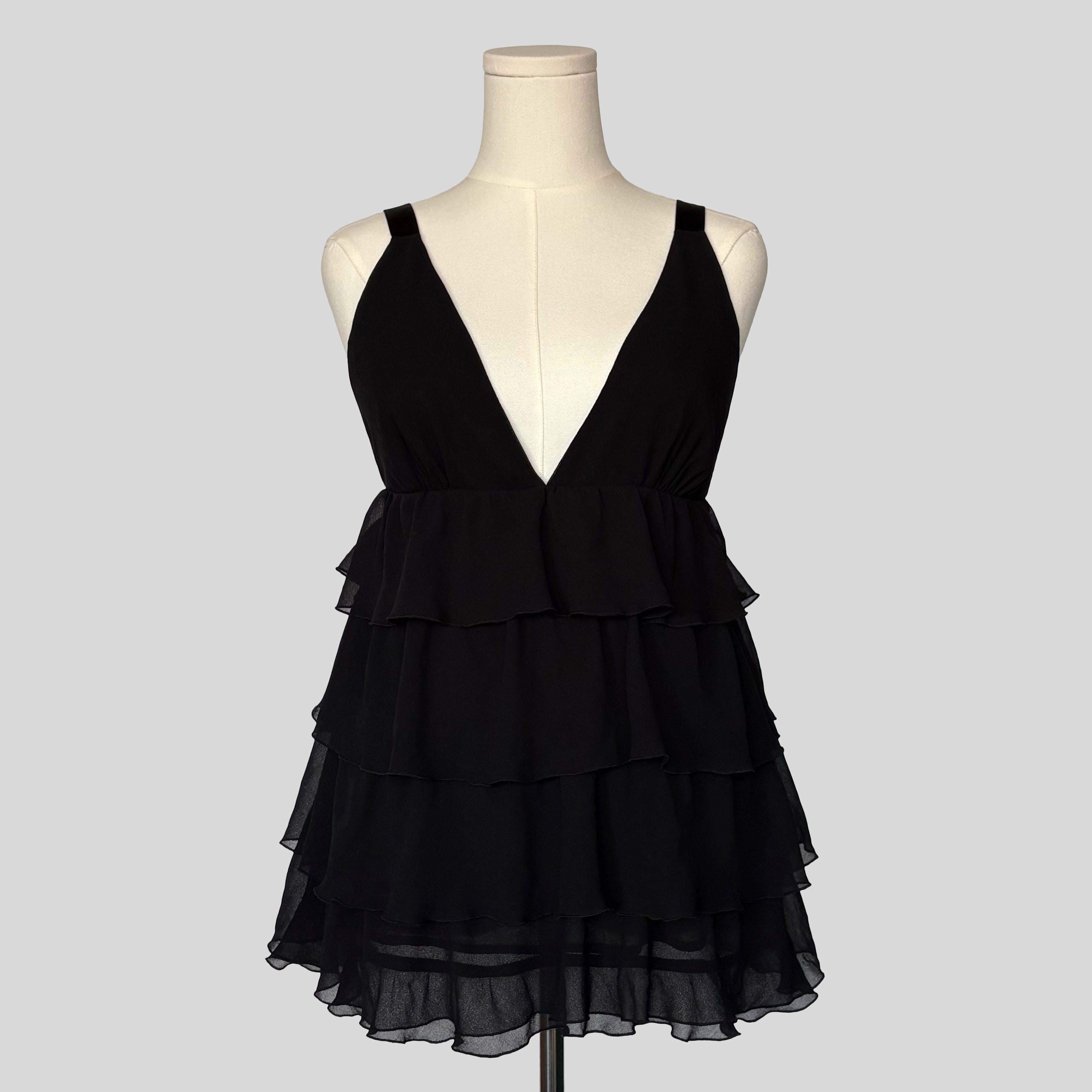 Ruffled plunging neckline mini dress