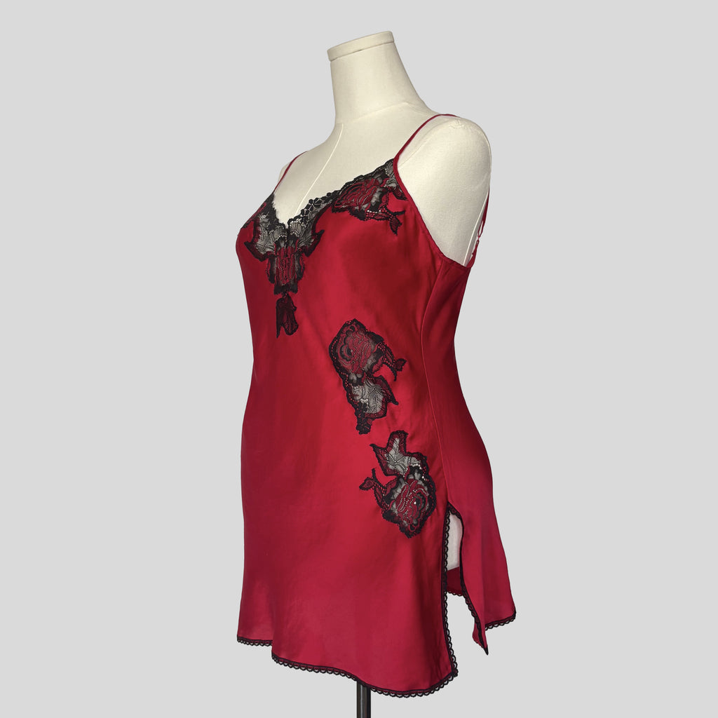 Sweetheart backless lace trim slip dress