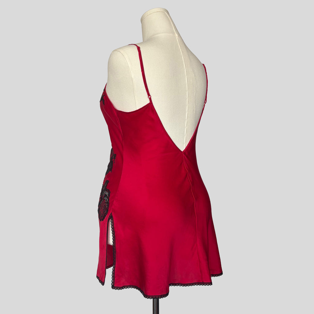 Sweetheart backless lace trim slip dress