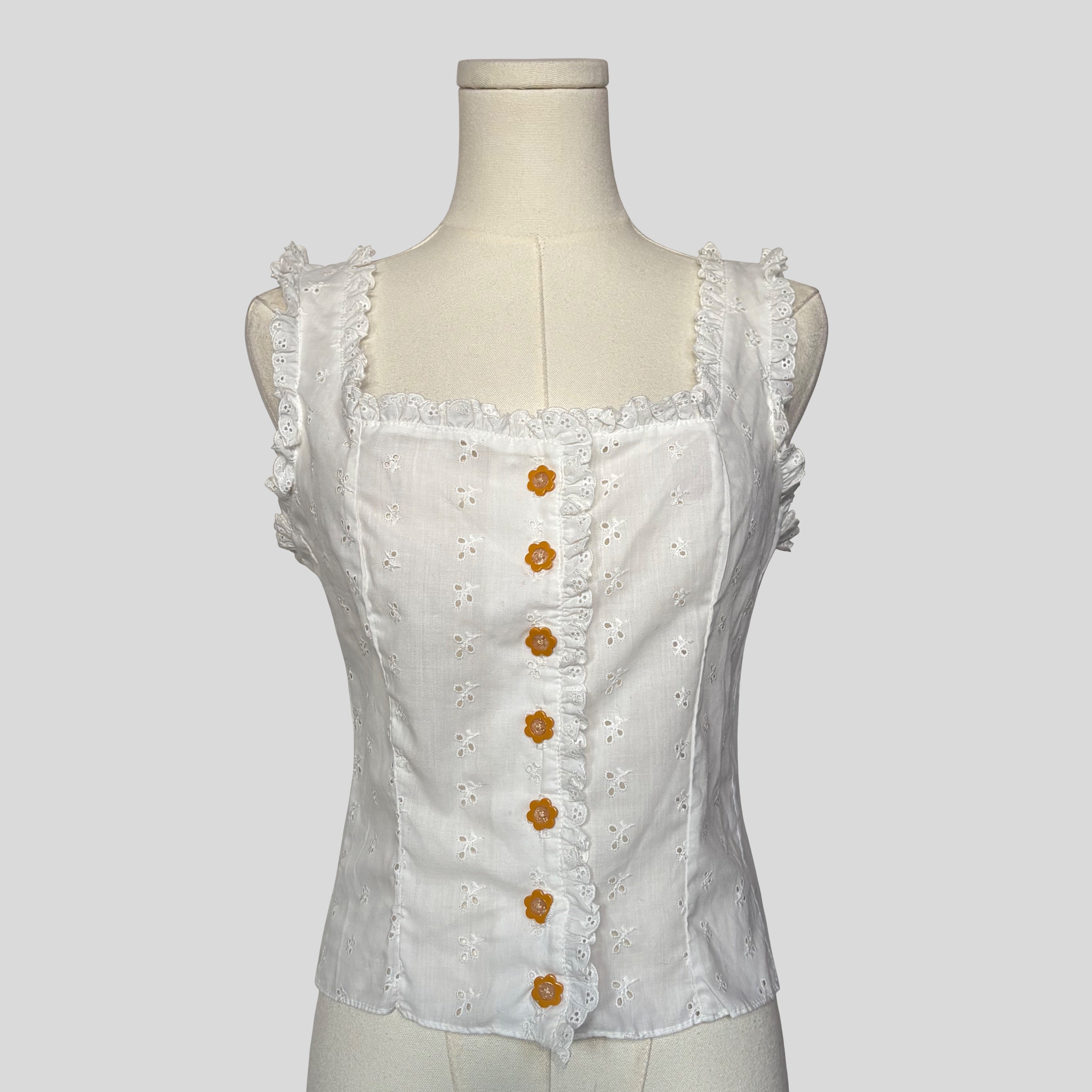 Eyelet button up tank top