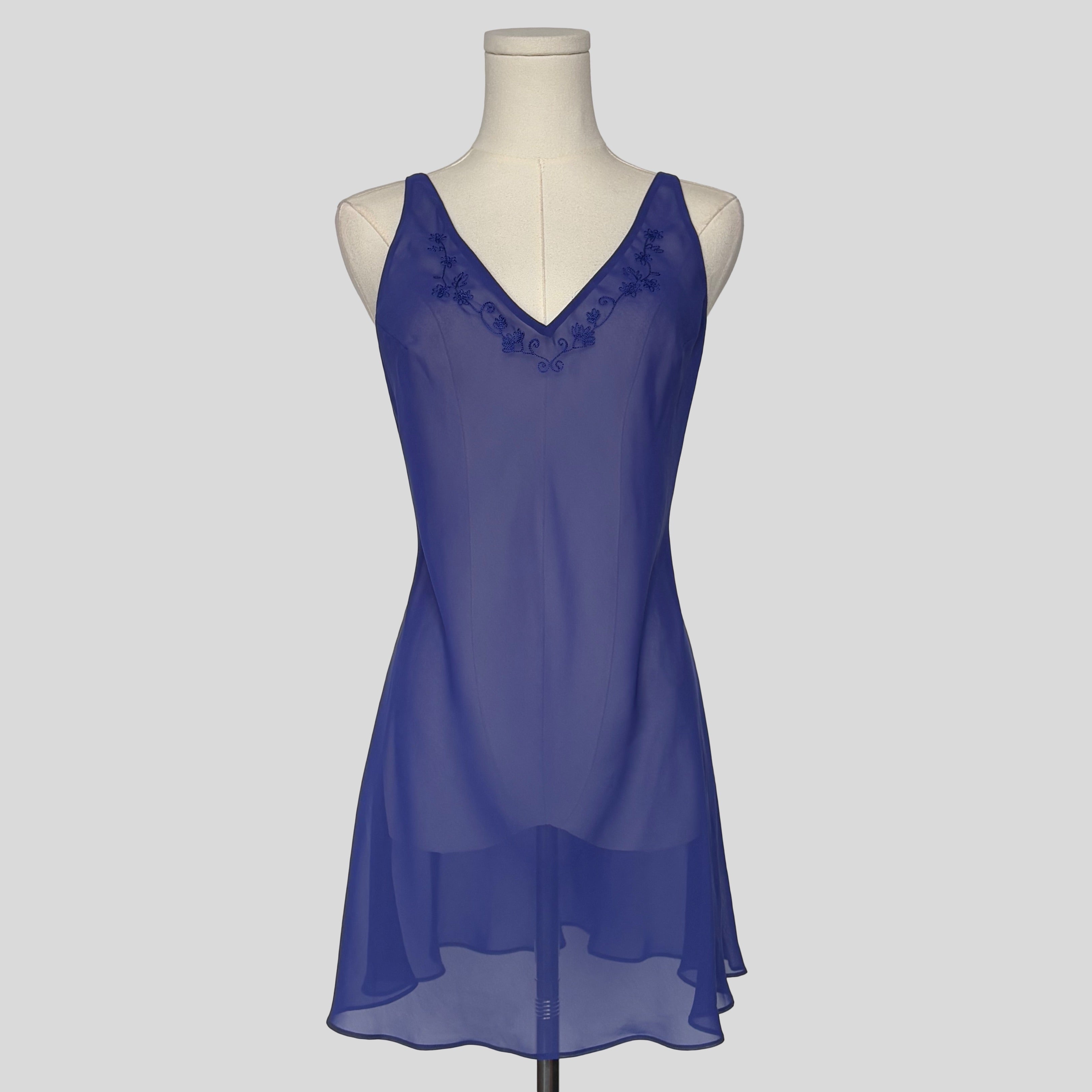 Electric blue sheer embroidered slip dress