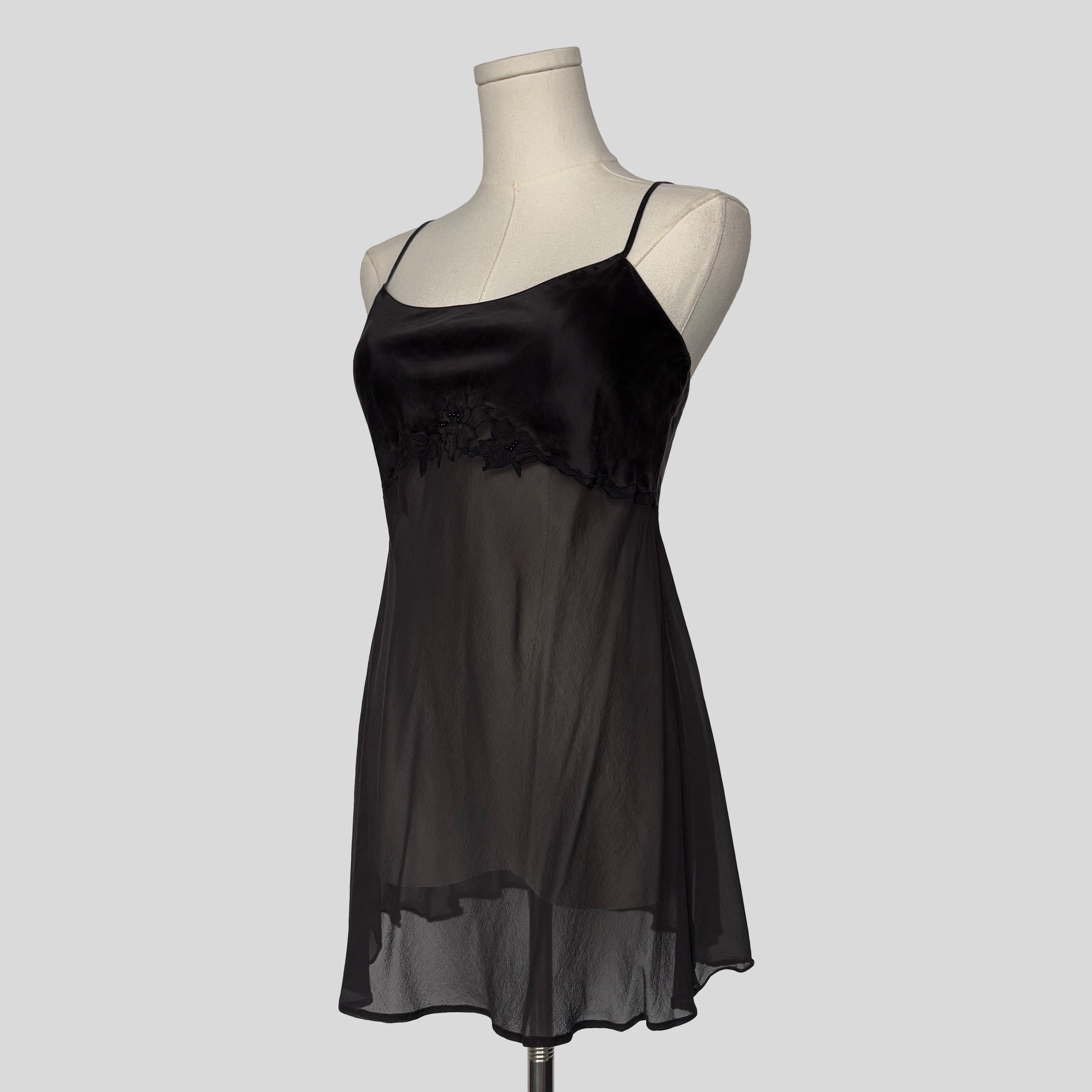 Sheer floral embroidered babydoll dress