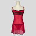 Milkmaid lace trim slip dress with matching panties in red
