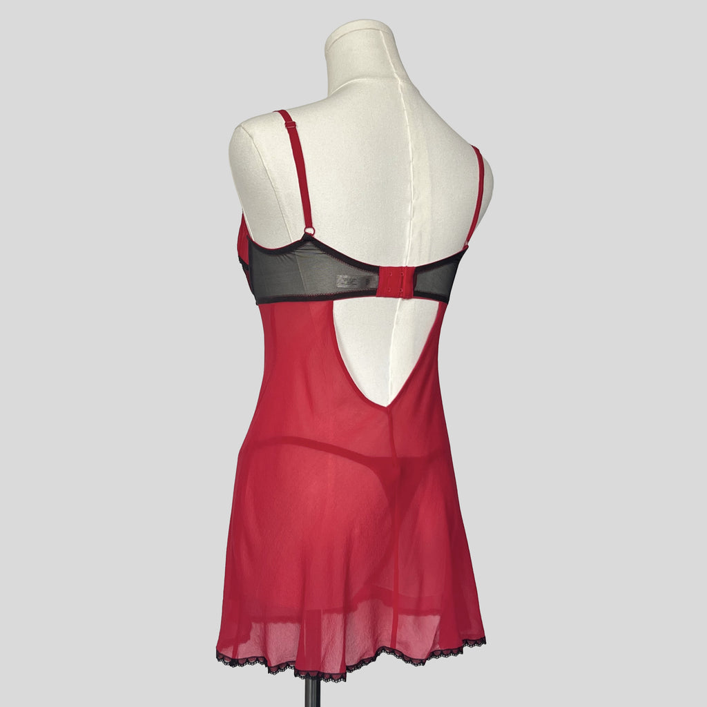 Milkmaid lace trim slip dress with matching panties in red