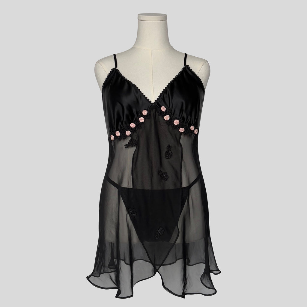 Rosette embellished babydoll dress with matching panties