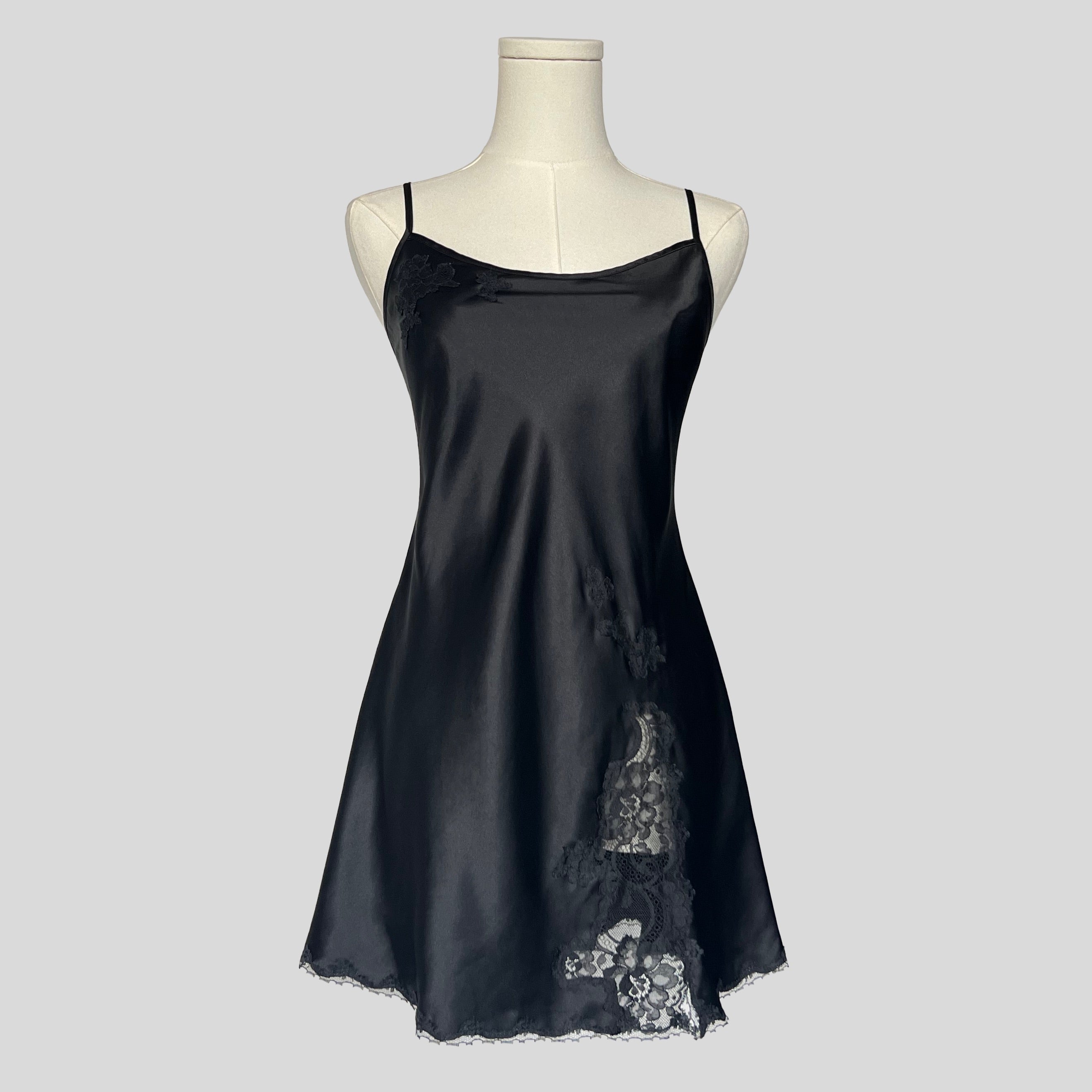 Fairy lace trim slip dress in black