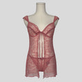 Sheer lace split front babydoll dress with matching panties