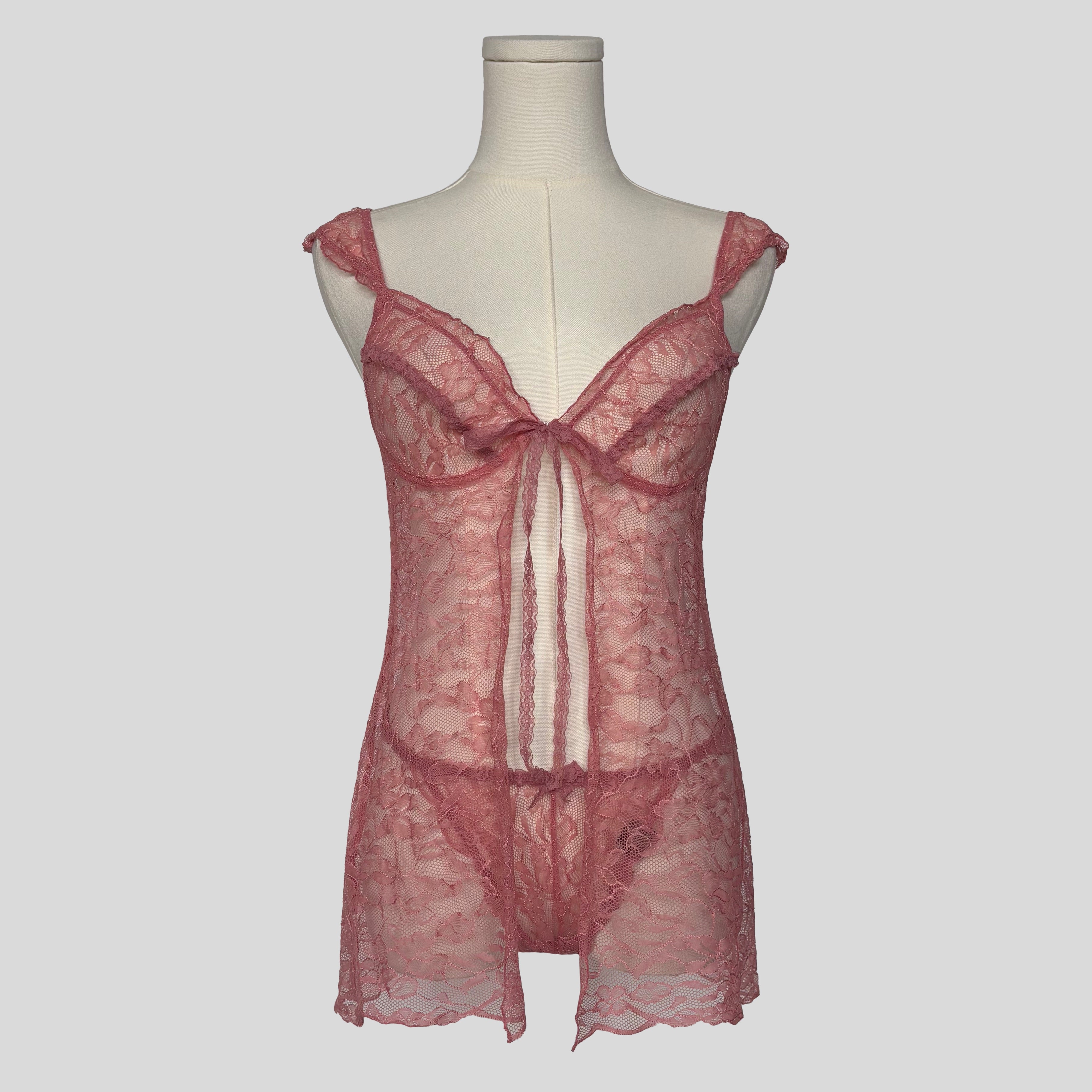 Sheer lace split front babydoll dress with matching panties