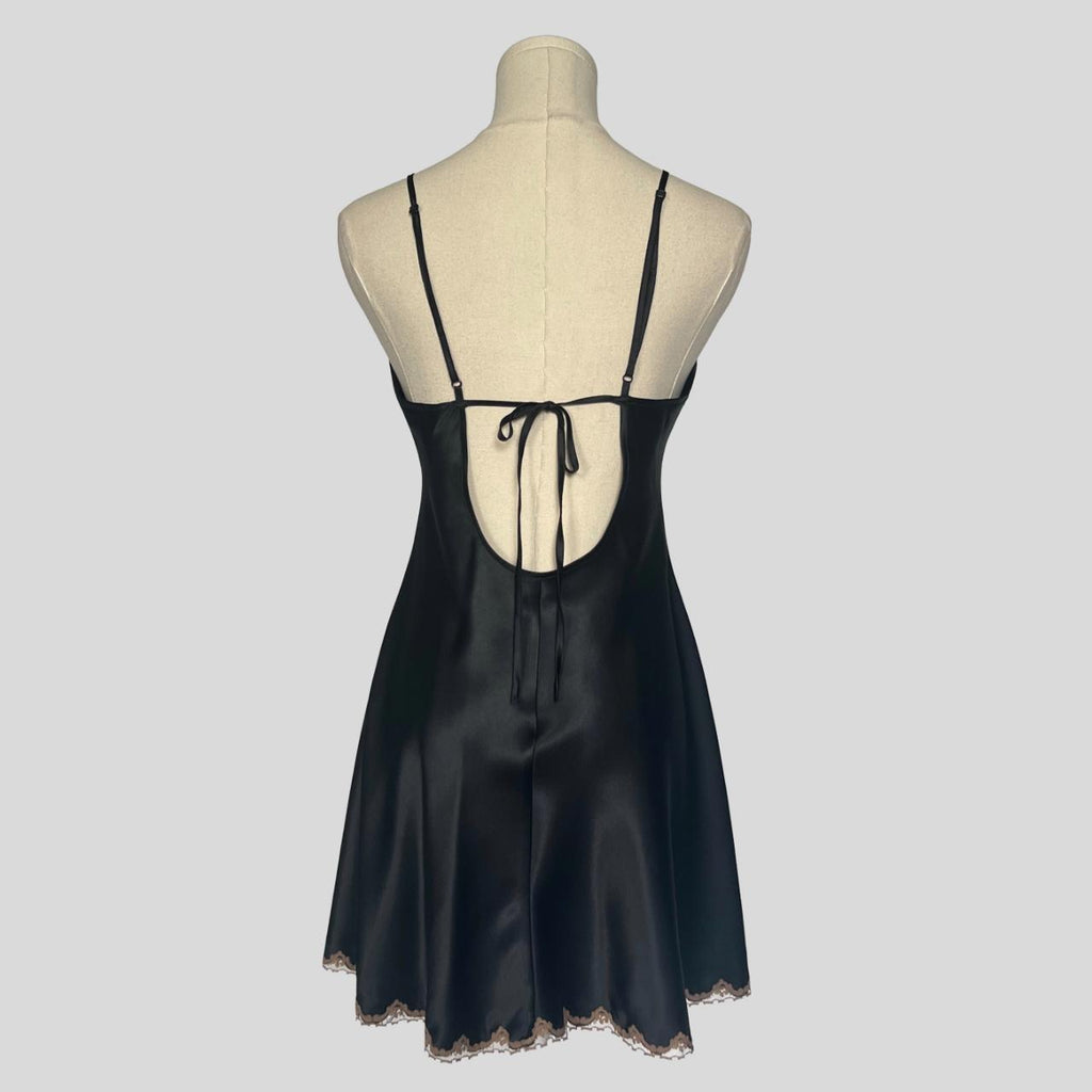 Fairy lace trim slip dress in black